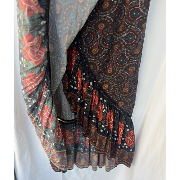 Farm Rio Mermaid Skirt Small Brown Abstract Ruffled Cordoba Wrap Boho Western - Picture 9 of 12
